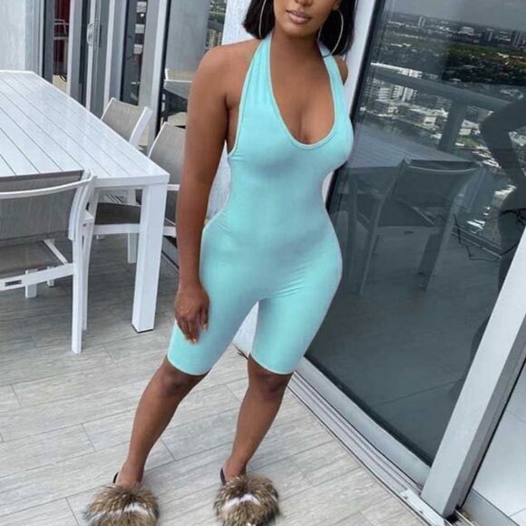 Stylish Blue Halter Romper - Picture 1 of 8